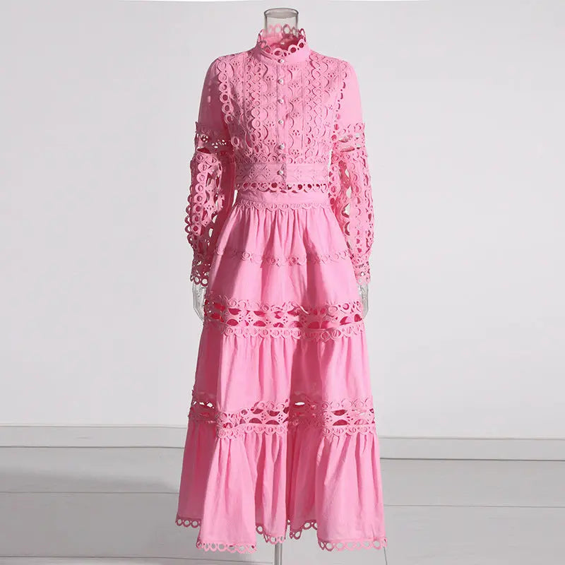 Lace Collar Long Sleeve Midriff Outfit Shirt High Waist Skirt Solid Color Two-piece Set Collumbiana