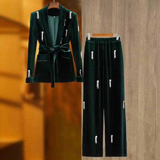 Women's Fashion Personality Velvet Beads Suit Collumbiana