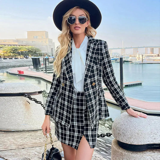 Fashionable Temperament Lady Style Coat High Waist Shorts Two-piece Set Collumbiana