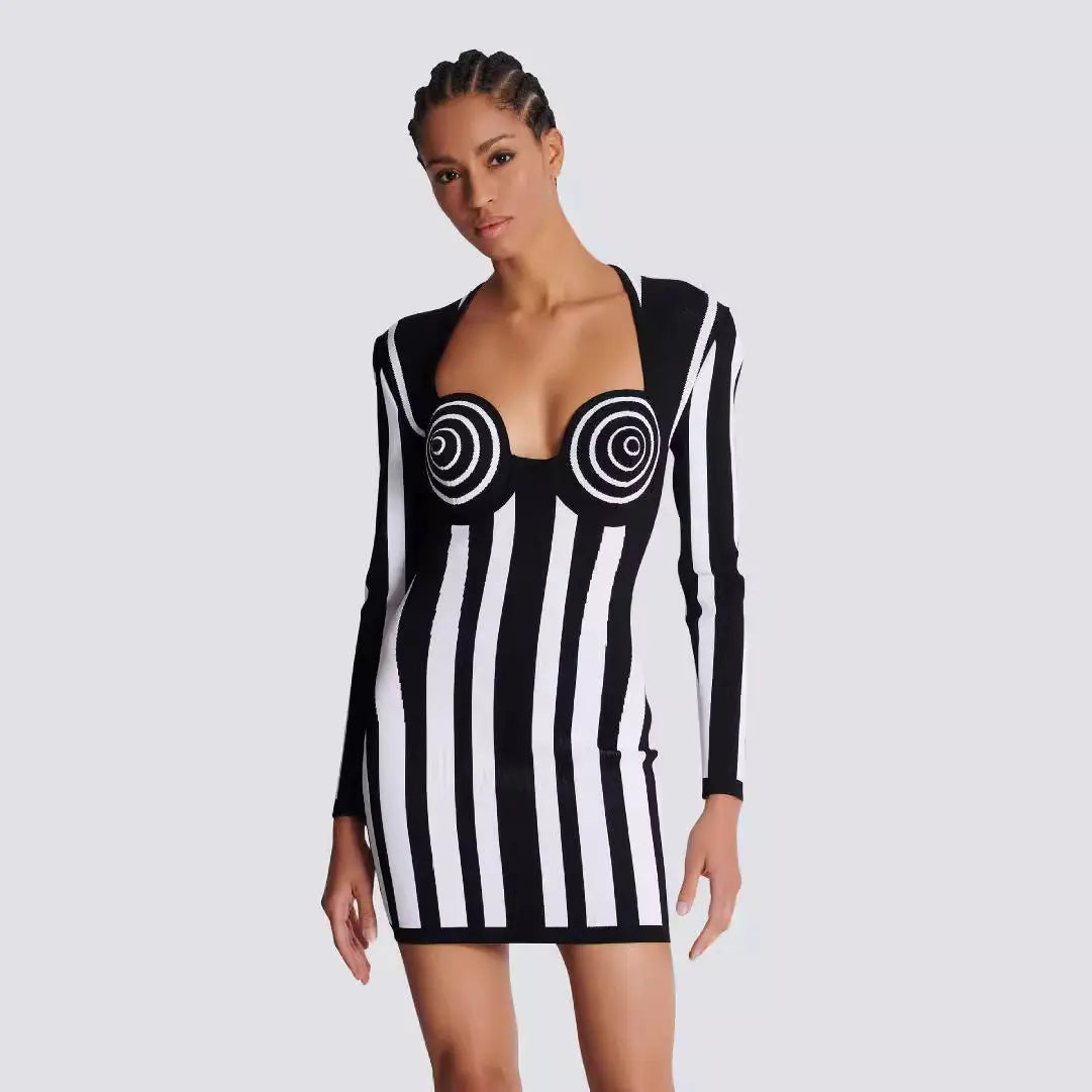 Women's Striped Bandage Mini Dress Collumbiana