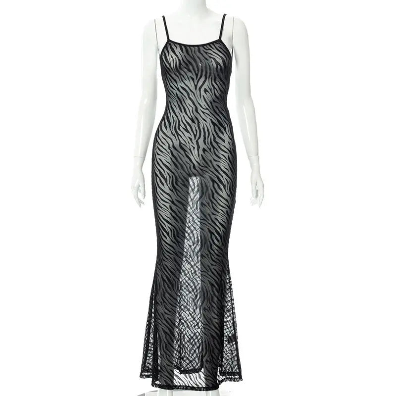 Printed Casual Straps Tulle Backless Sleeveless Sleeve Length Dress Collumbiana