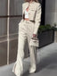 Solid Color Long-sleeved Top High-waisted Wide-leg Pants Suit