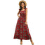 European And American Women's Red Printed Waist Dress