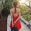 Red Backless Photo Beach Dress