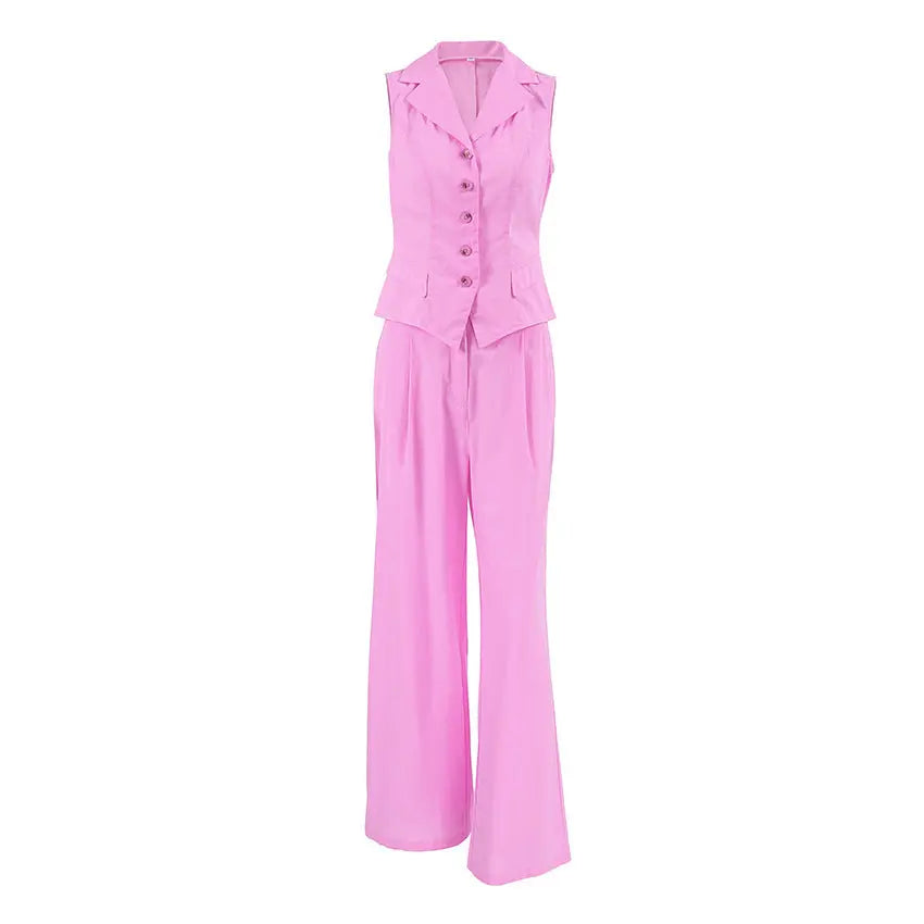 Cotton Linen Sleeveless Slim Fit Vest High-waisted Trousers Suit Collumbiana