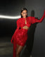 Red Fashion Puff Sleeve Long Sleeve Slim-fit Hollow-out Mini Sheath Dress