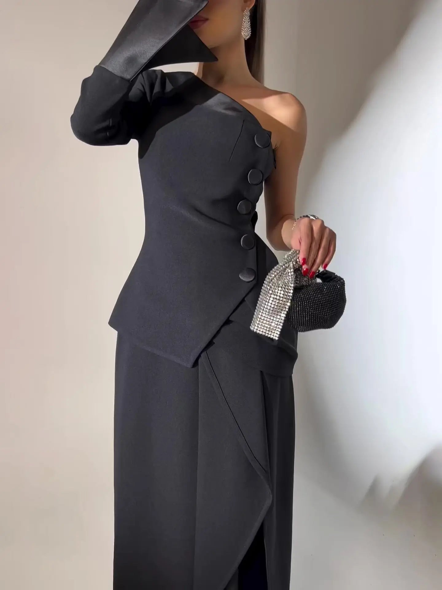 One-piece Single-breasted Top & Irregular Skirt Set Collumbiana
