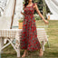 European And American Women's Red Printed Waist Dress