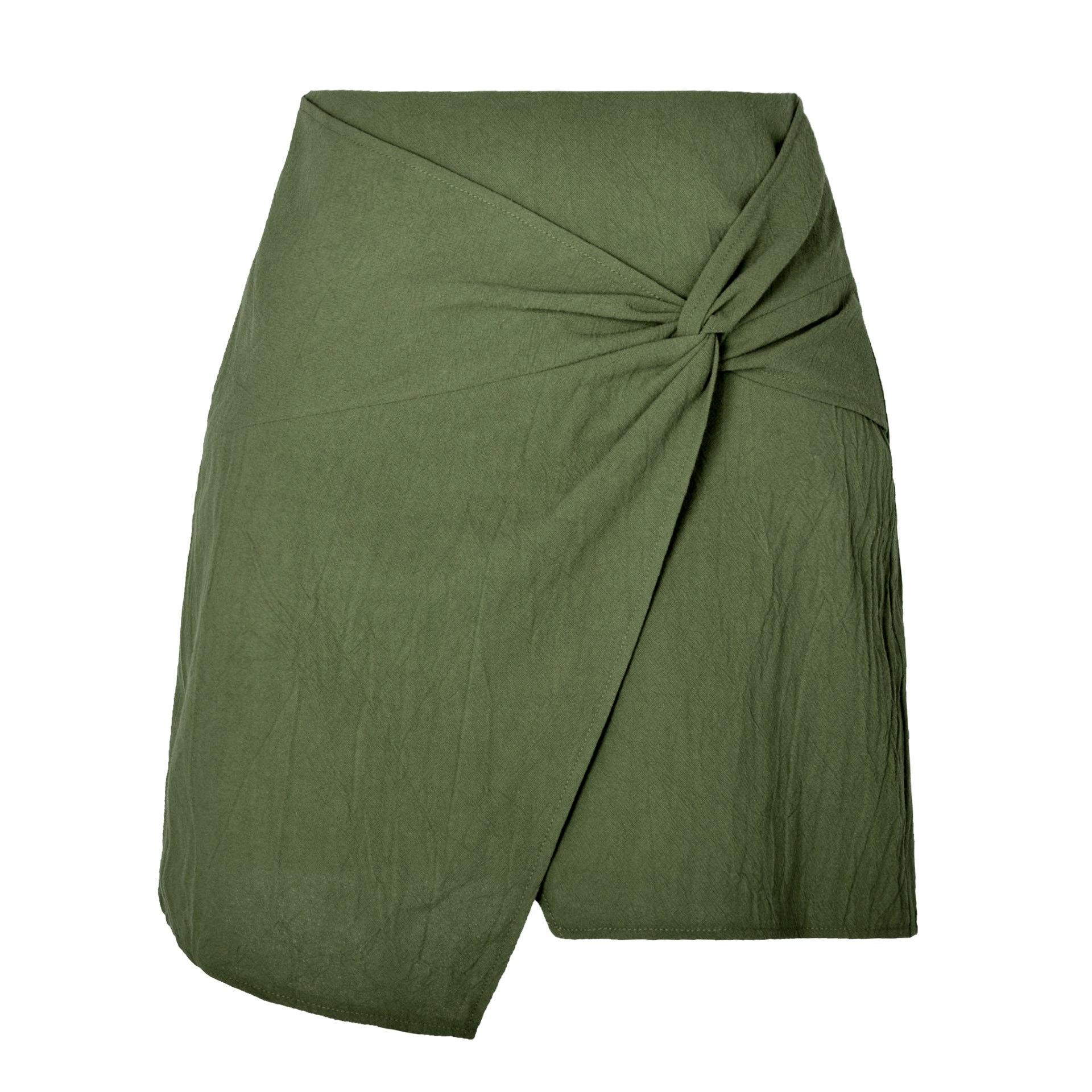 Collumbiana Bottoms Army Green / L High-Waist Twisted Skirt in Cotton & Linen