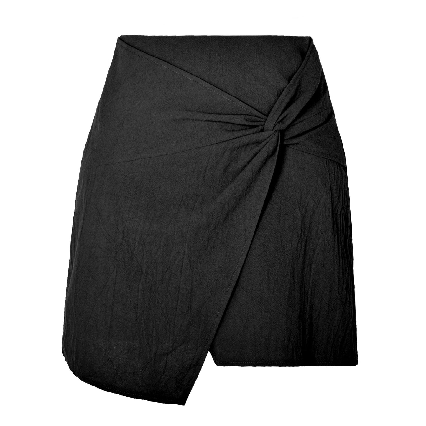 Collumbiana Bottoms Black / L High-Waist Twisted Skirt in Cotton & Linen