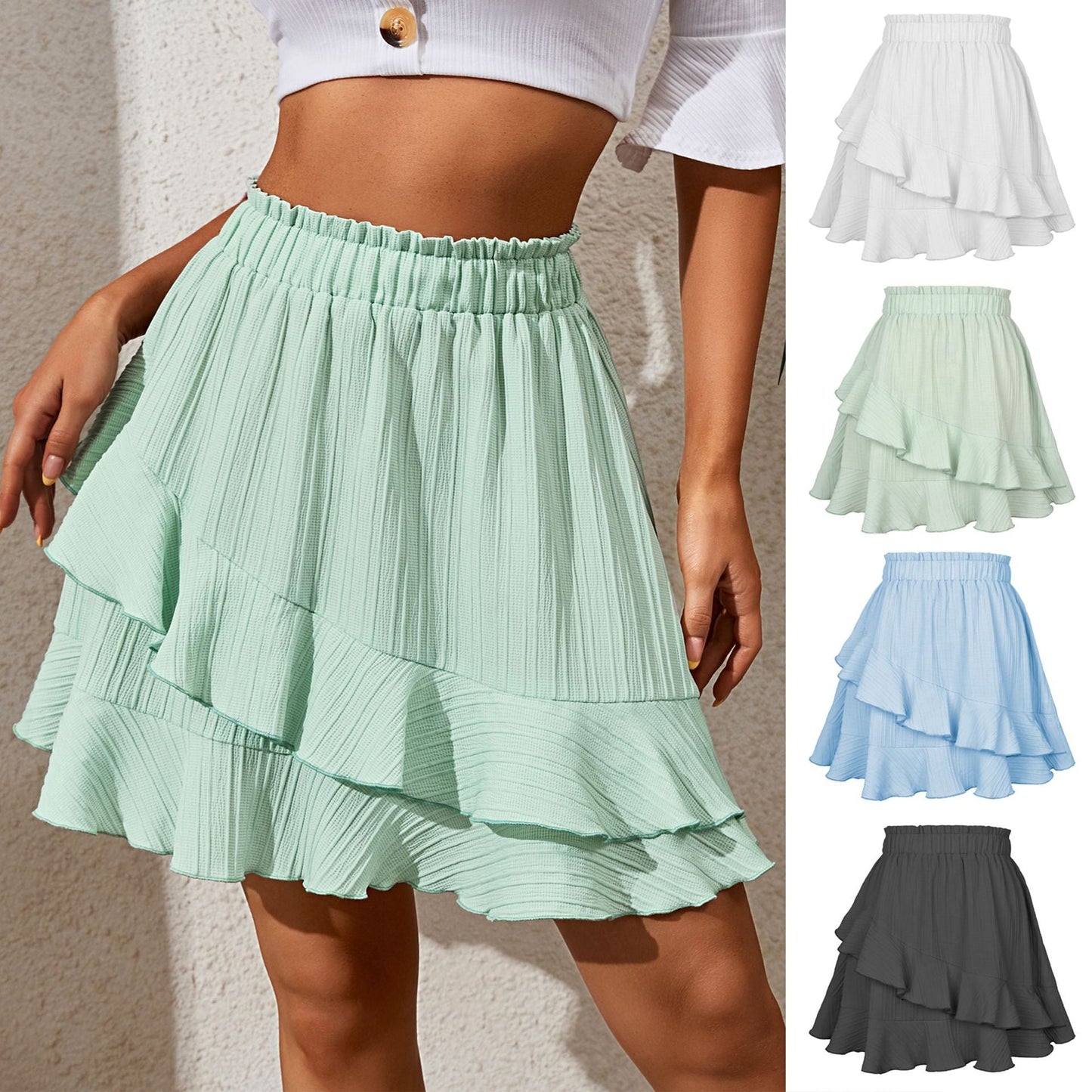 Collumbiana Bottoms Enchanting Elegance: Women's High-Waist Ruffled Skirt