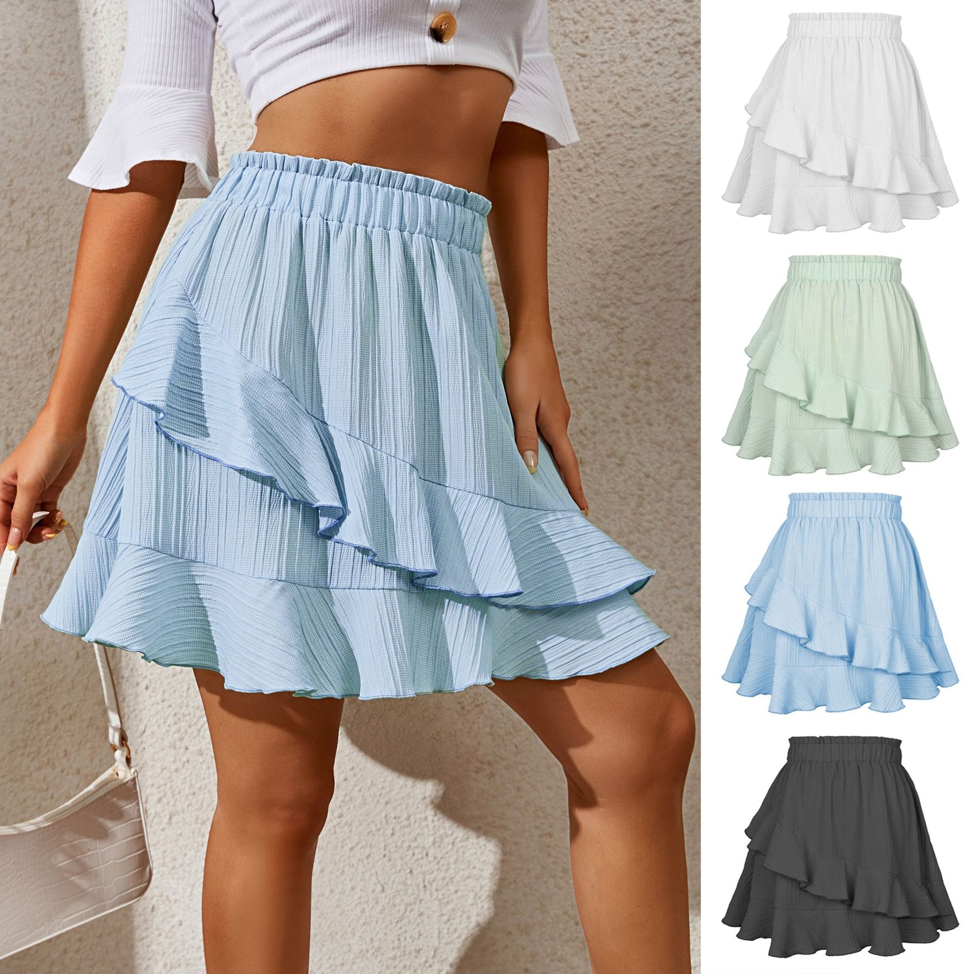 Collumbiana Bottoms Enchanting Elegance: Women's High-Waist Ruffled Skirt