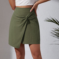Collumbiana Bottoms High-Waist Twisted Skirt in Cotton & Linen