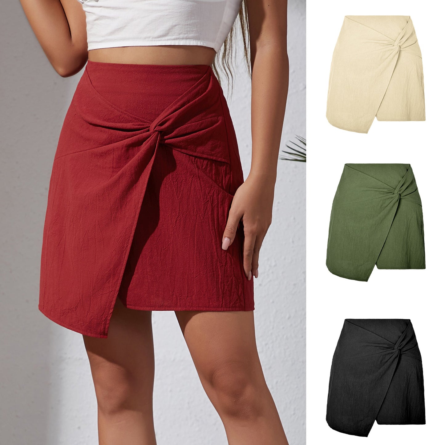 Collumbiana Bottoms High-Waist Twisted Skirt in Cotton & Linen