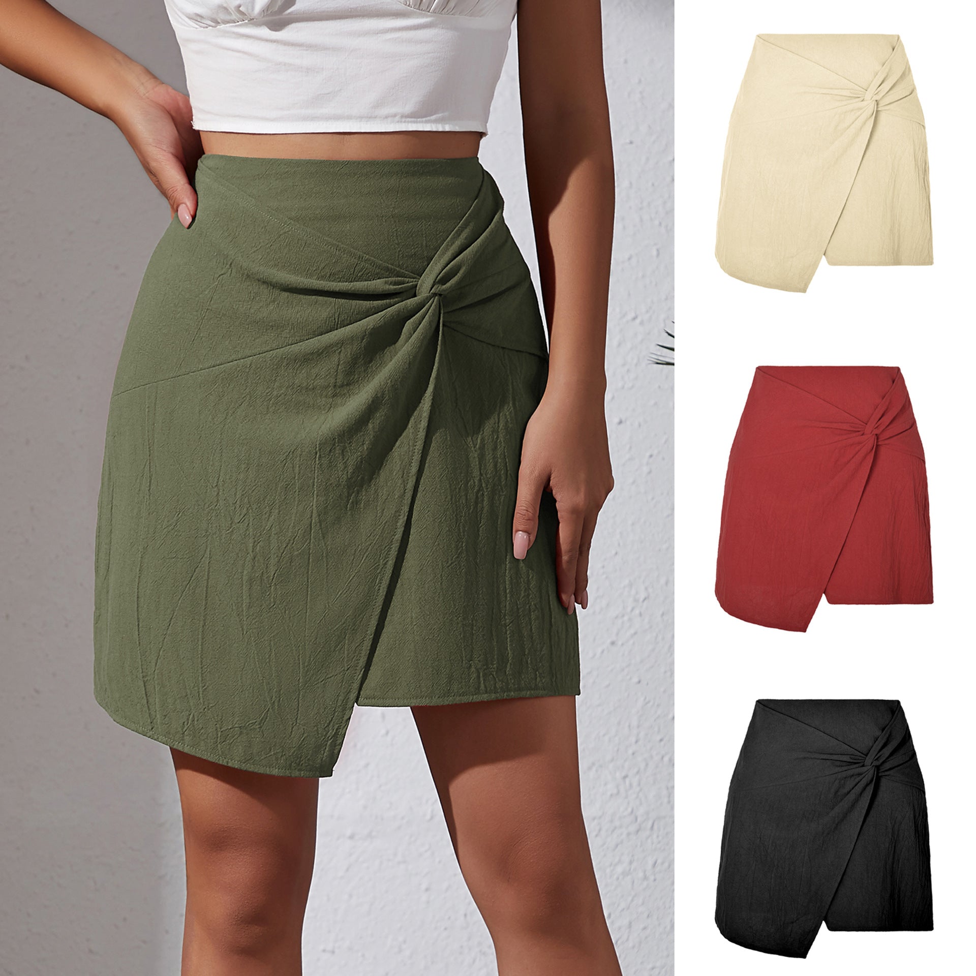 Collumbiana Bottoms High-Waist Twisted Skirt in Cotton & Linen