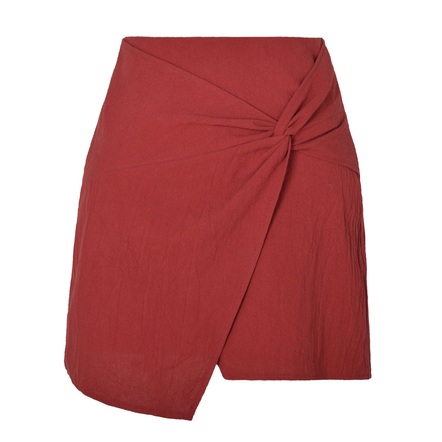 Collumbiana Bottoms Purplish Red / L High-Waist Twisted Skirt in Cotton & Linen