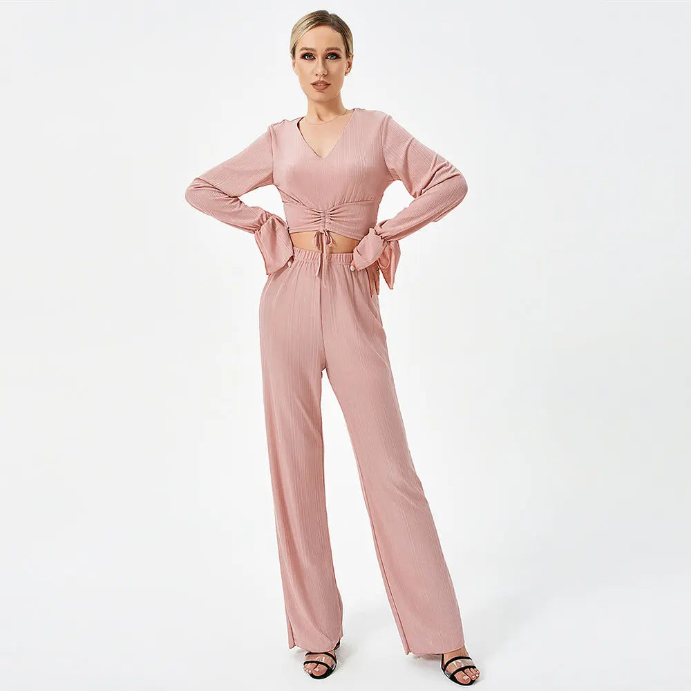 Two Piece Pants Set Long Sleeve Top Collumbiana