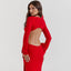 Long Sleeve Backless Bow Split Dress Red Dress