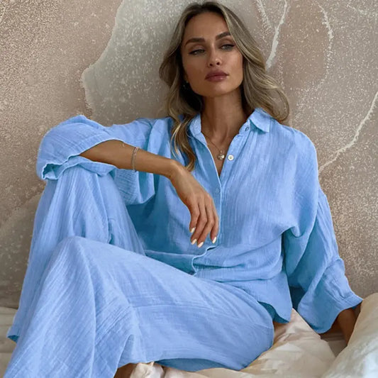 Double-layer Gauze Breathable And Loose Fashion Ladies Home Leisure Suit Collumbiana