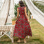 European And American Women's Red Printed Waist Dress