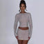 Long Sleeve Top Rhinestone Tight Mini Skirt Suit Collumbiana