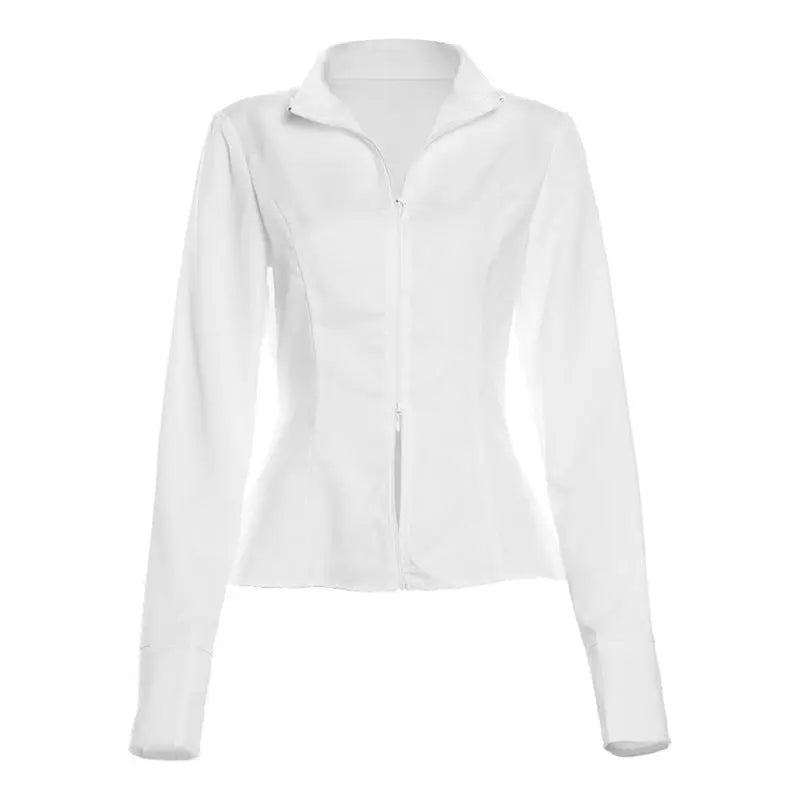 Slim Suits V-neck ZIpper Long-sleeved Top And Mini Skirt Ins Fashion Two-piece Set Women Clothing Collumbiana