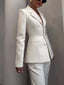 Classic Waist-cinched Blazer & High-waisted Pants White Suit