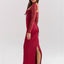 Wine Red Lace Stitching Tied Long Sleeves Dress