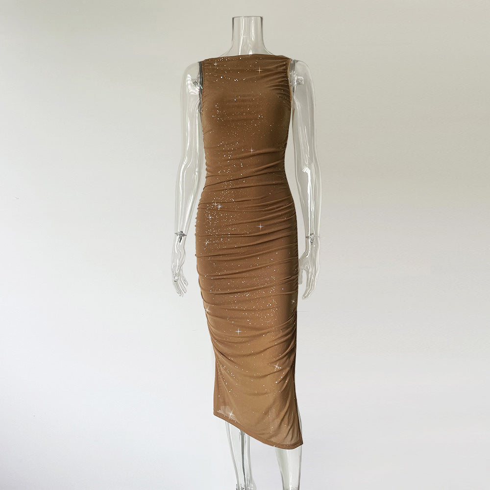 Collumbiana Dresses Brown / L Slinky Slit Dress