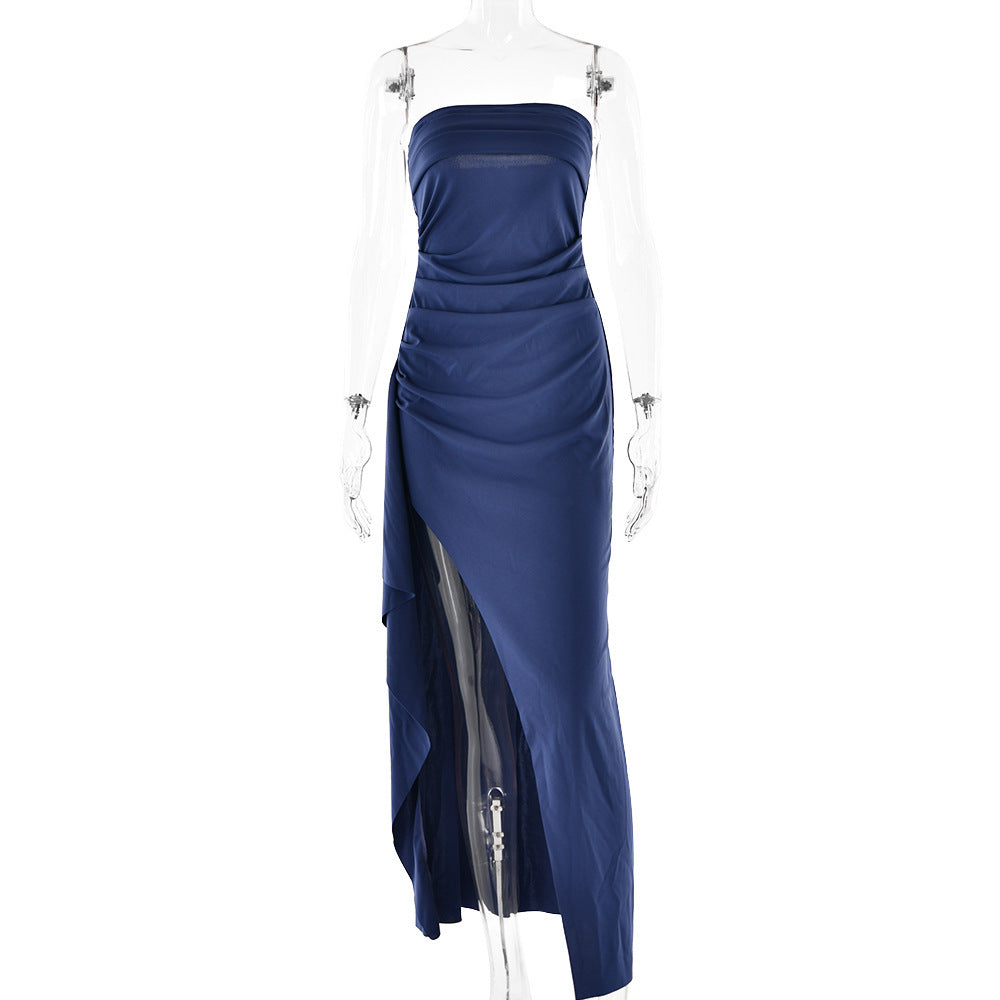 Collumbiana Dresses Navy Blue / L Pleated Elegance