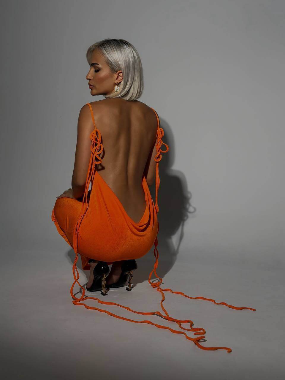 Collumbiana Dresses Orange Red / L Luminous Lace-Up Camisole Gown