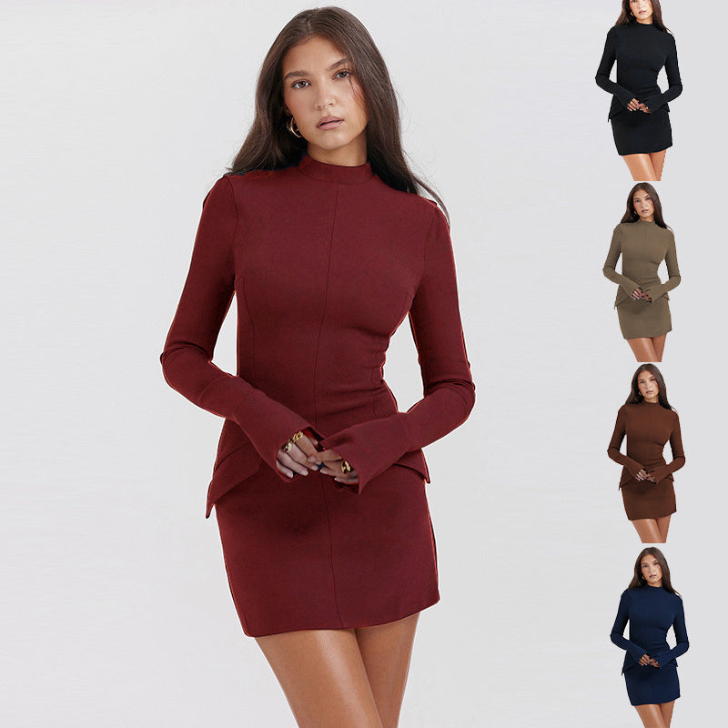 Collumbiana Dresses Pocketed Chic: Long Sleeve Slim Bodycon Dress