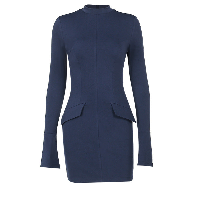 Collumbiana Dresses Pocketed Chic: Long Sleeve Slim Bodycon Dress