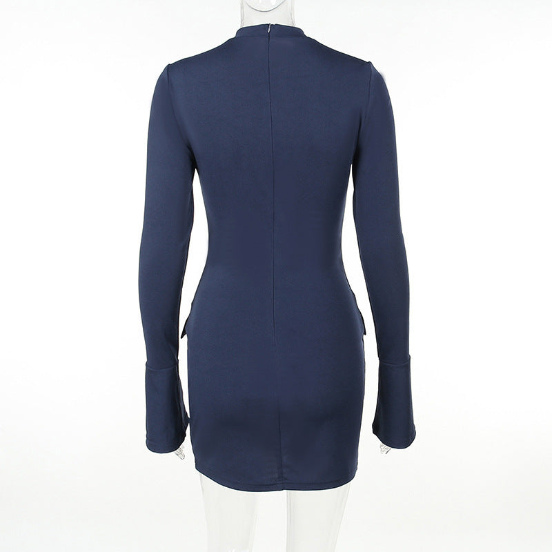 Collumbiana Dresses Pocketed Chic: Long Sleeve Slim Bodycon Dress