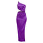 Collumbiana Dresses Purple / L Women's Slant Shoulder Hollow Pleated High Slit Long Dress