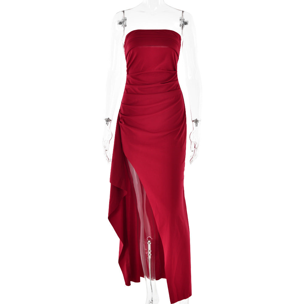 Collumbiana Dresses Wine Red / L Pleated Elegance