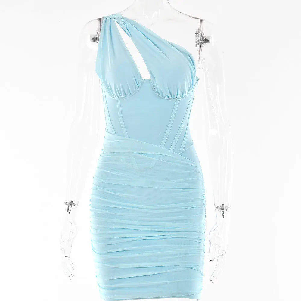 White Pleated Mini Summer Dress Vestidos Elegant Club Party Dresses Collumbiana