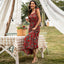 European And American Women's Red Printed Waist Dress