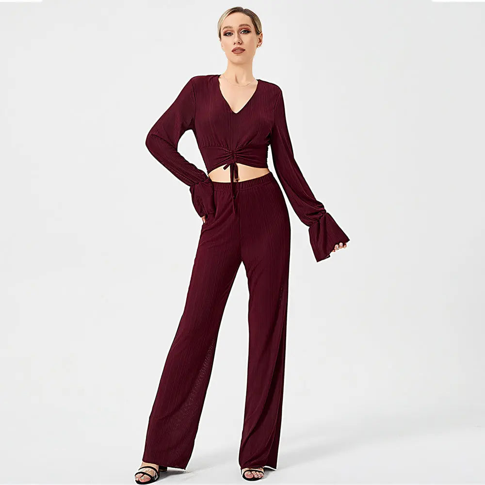Two Piece Pants Set Long Sleeve Top Collumbiana
