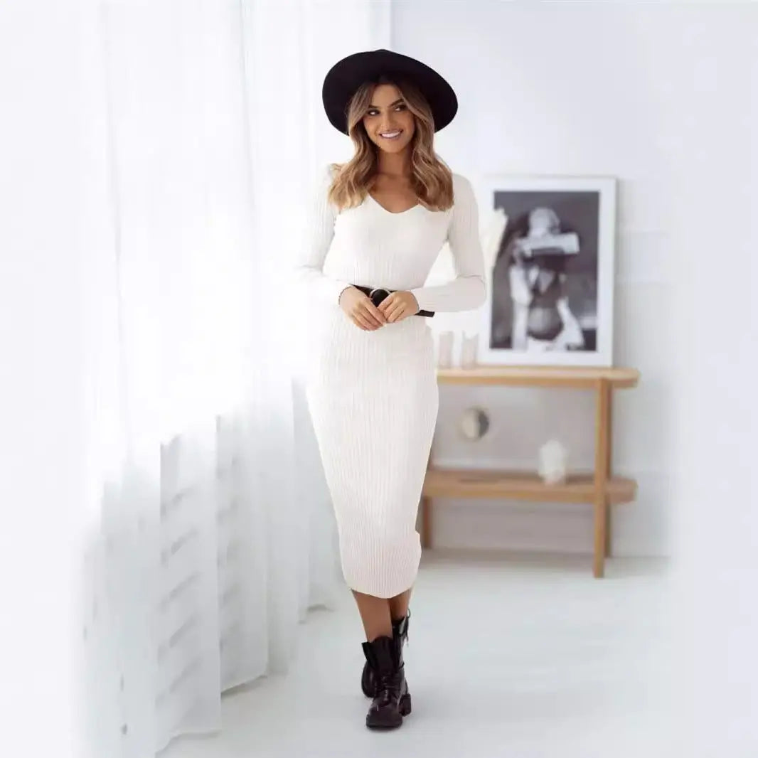 Women's Midi Dress Solid Color Knitted Dress Collumbiana