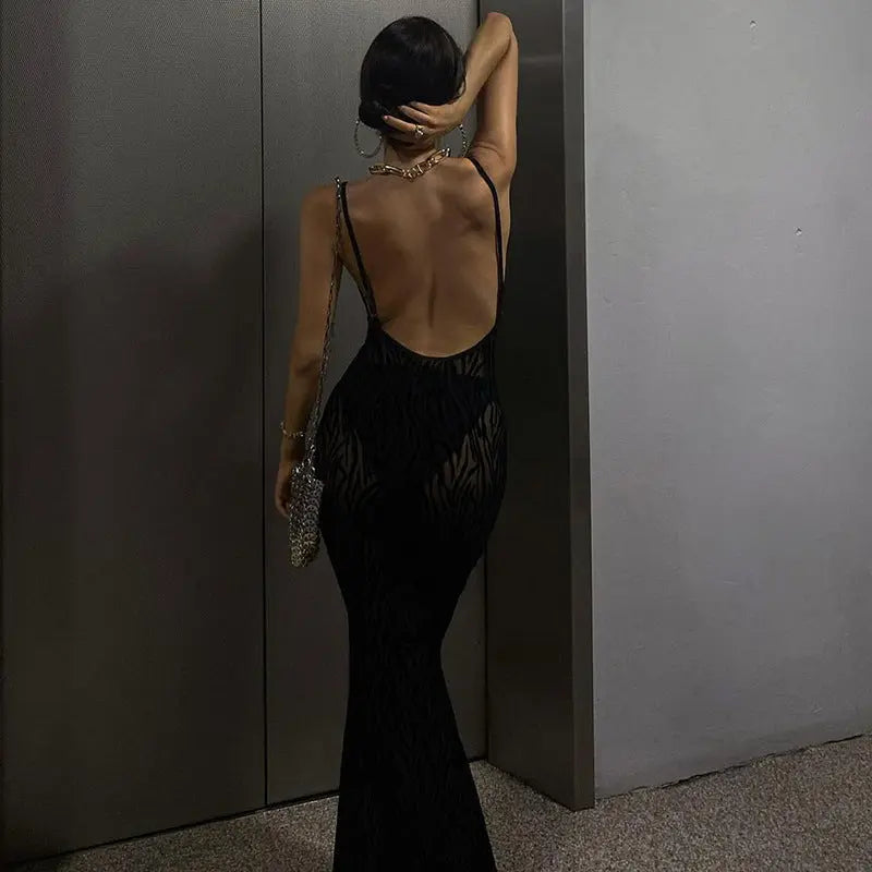 Printed Casual Straps Tulle Backless Sleeveless Sleeve Length Dress Collumbiana