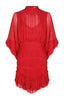 Autumn And Winter Party Dress Stand Collar Pleated Lantern Sleeves Short Red