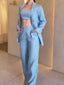 Cotton And Linen Solid Color Jacket & Camisole & High-waisted Pants Three-piece Set