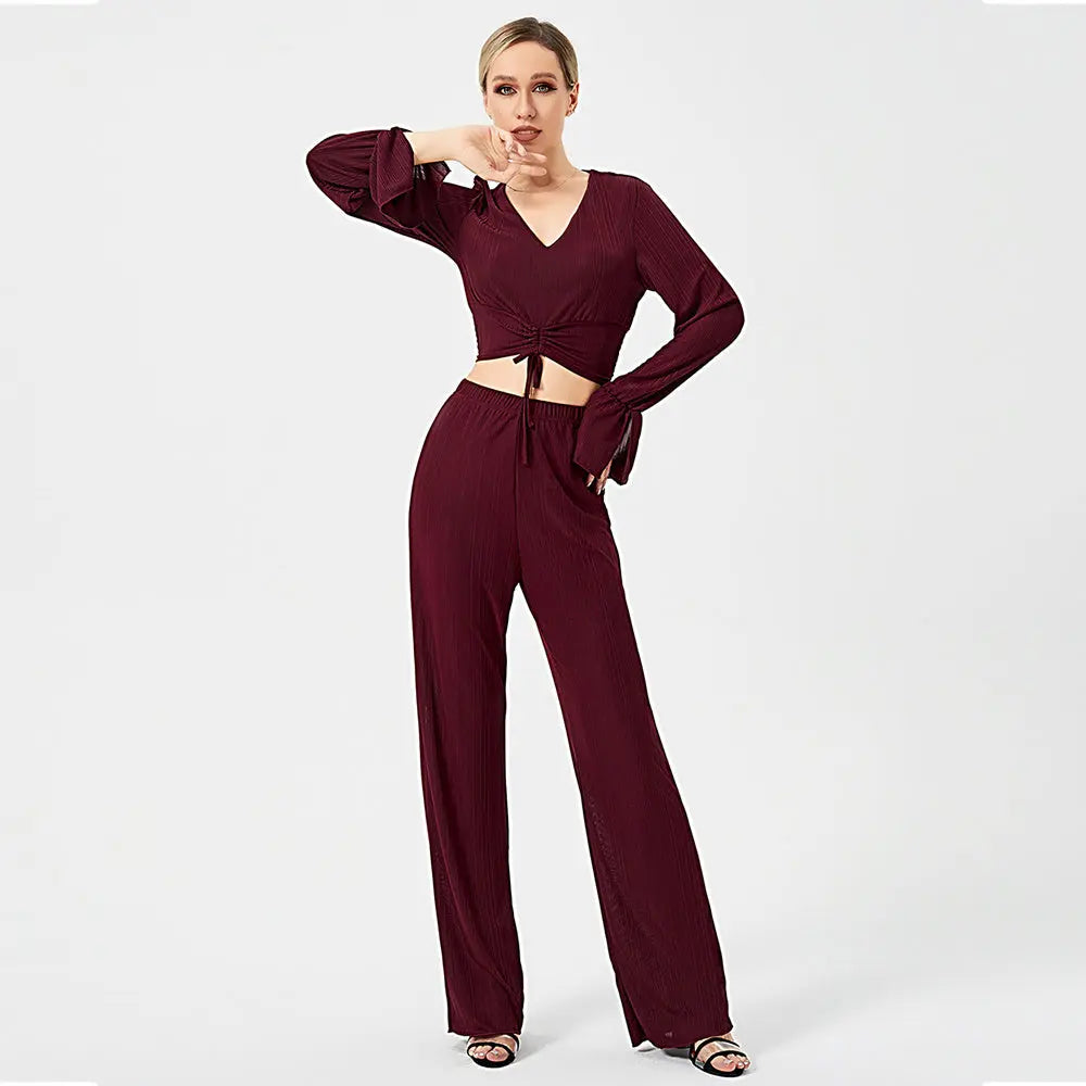 Two Piece Pants Set Long Sleeve Top Collumbiana