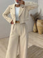 Solid Color Short Blazer & High Waist Pants Set