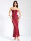 Women's Fashionable Red Tube Top Lace-up Skinny Lace Long Sheath Dress