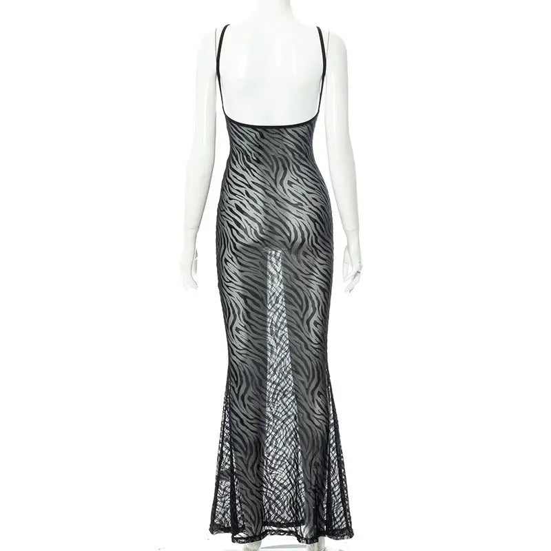 Printed Casual Straps Tulle Backless Sleeveless Sleeve Length Dress Collumbiana