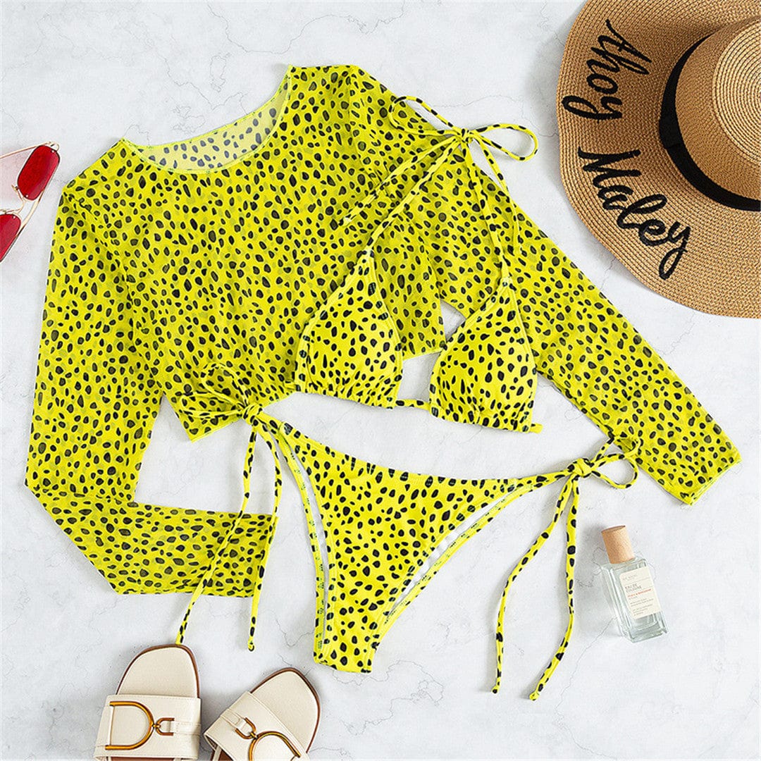 Collumbiana Yellow / L Leopard Three Pieces Bikini